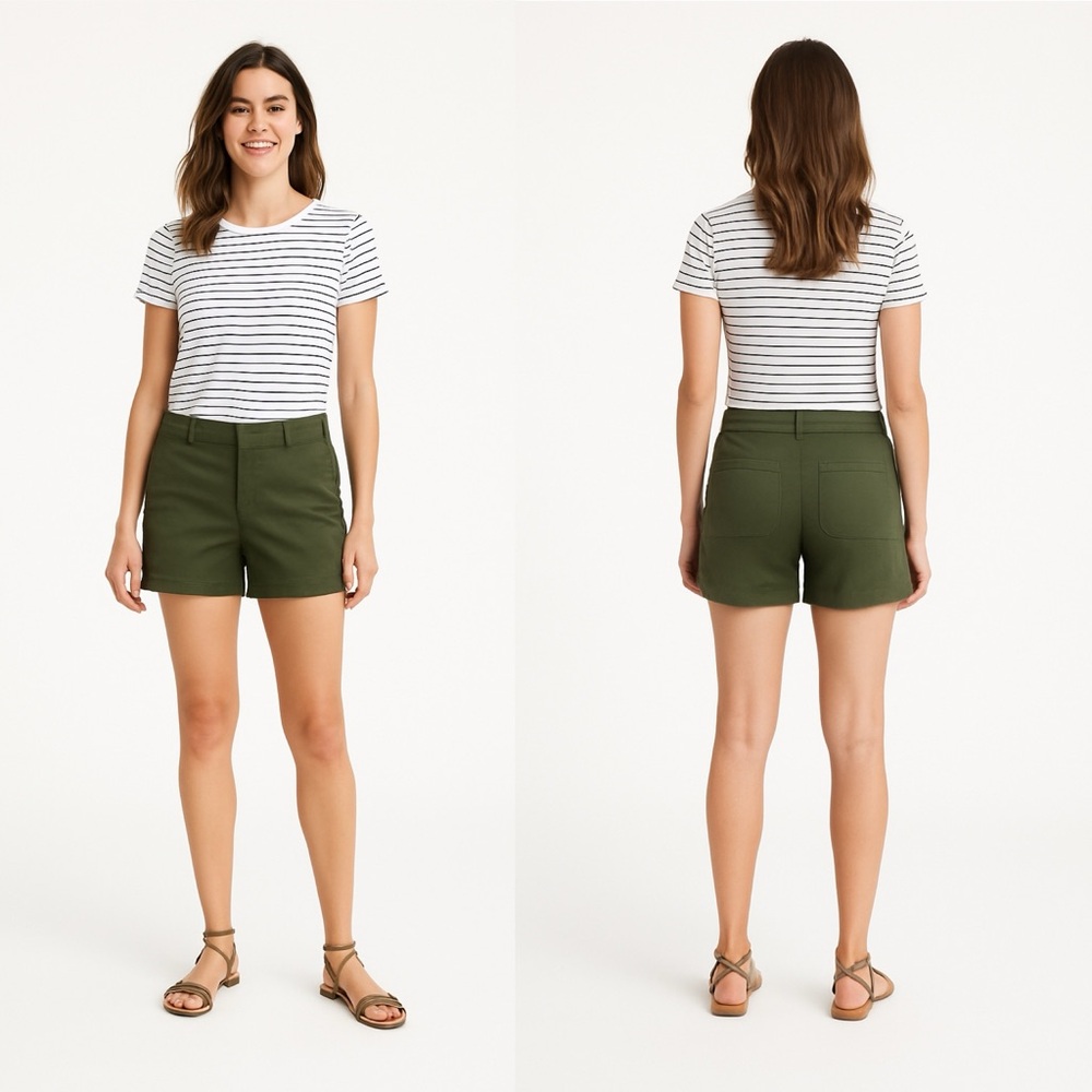 White House Black Market WHBM The 5" Short Lace Up Lyocell Olive Green Women's 8